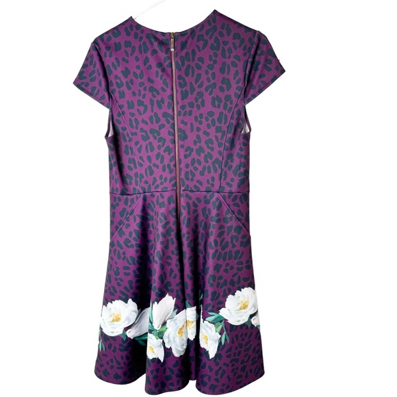 Ted Baker Floral Leopard Fit and Flare Pocket Purple Dress Size 3 - Picture 9 of 13